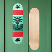 Palm Tree Turtle Silhouette Red Green Initial Skateboard