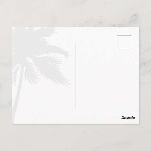 Palm Tree Typografie Save the Date Schwarz-weiß Postkarte (Rückseite)