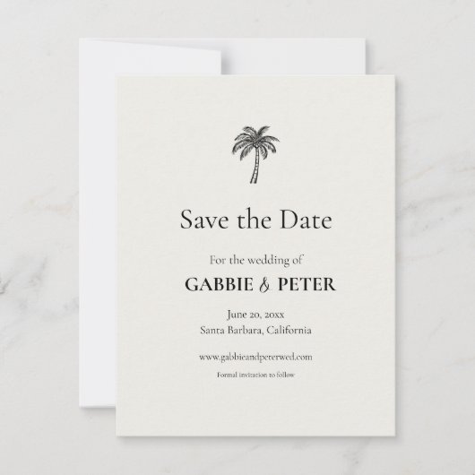 Palm Tree Typografy Clean Elegant Save the Date Einladung (Vorderseite)