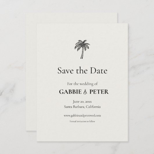 Palm Tree Typografy Clean Elegant Save the Date Einladung (Vorne/Hinten)