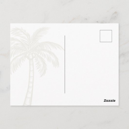 Palm Tree Typografy Clean Elegant Save the Date Postkarte (Rückseite)