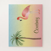 Palm Tree und Flamingo mit Ihrem Namen Puzzle (Vertikal)