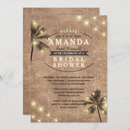 Palm Tree Vintag Beach Bridal Einladungen (Vorne/Hinten)