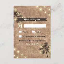 Palm Tree Vintag Lights Beach Wedding RSVP Cards