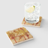 Palm Tree Vintag Steinuntersetzer (Seitenansicht)