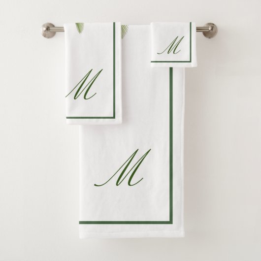 Palm Tree Vintag Tropical Elegant Monogram Badhandtuch Set (Insitu)