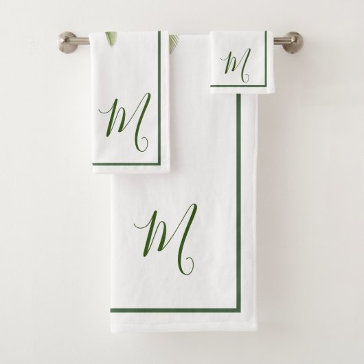 Palm Tree Vintag Tropical Elegant Monogram Badhandtuch Set (Insitu)
