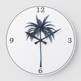 Palm Tree Vintag Tropical Elegante Blauer Rahmen Große Wanduhr