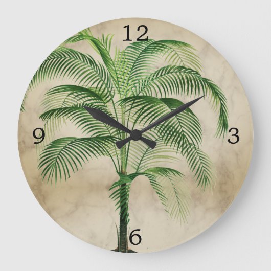 Palm Tree Vintag Tropical Elegante Küche Große Wanduhr (Vorderseite)