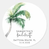 Palm Tree Wasserfarbe Personalisiert Bachelorette Runder Aufkleber (Vorderseite)