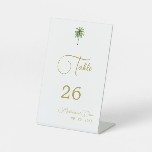Palm Tree Watercolor Elegante Einfache Hochzeit Sockelschild (Vorderseite)