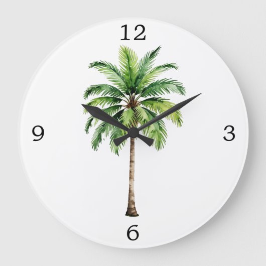 Palm Tree Watercolor Große Wanduhr (Vorderseite)