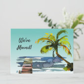 Palm Tree Waterfront Dock Aqua New Zuhause Moving Ankündigung (Stehend Vorderseite)