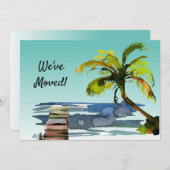 Palm Tree Waterfront Dock Aqua New Zuhause Moving Ankündigung (Vorne/Hinten)