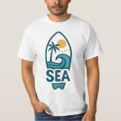 Palm Tree & Wave Surfboard Strand T-Shirt (Vorderseite)