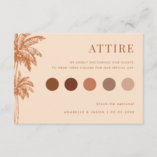 Palm Tree Wedding Atture Guest Dress Code Card Begleitkarte (Vorderseite)