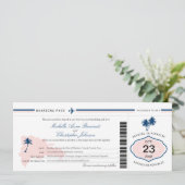 Palm Tree Wedding Boarding Pass Einladung (Stehend Vorderseite)