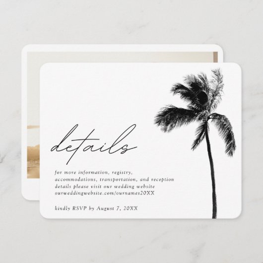 Palm Tree Wedding Details - Eintrittskarte Begleitkarte (Vorne/Hinten)