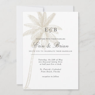 Palm Tree Wedding Invitation Neutral Color Vintage Einladung