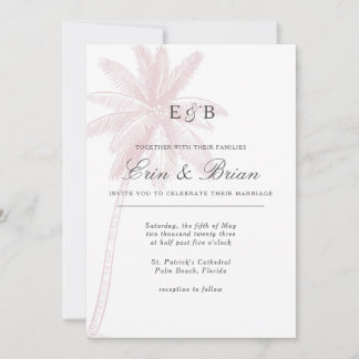 Palm Tree Wedding Invitation Pink Blush Vintage Einladung