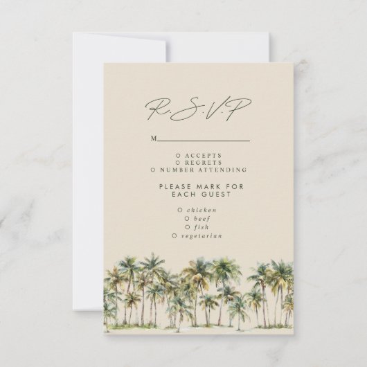 Palm Tree Wedding RSVP Tropical Destination coast Karte (Rückseite)
