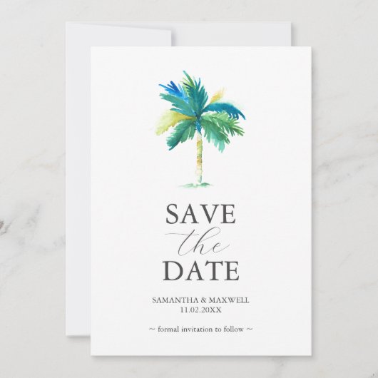 Palm Tree Wedding speichert das Datum der Einladun Save The Date (Vorderseite)