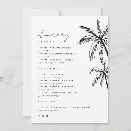 Palm Tree Wedding Welcome Letter Itinerary Card Einladung (Rückseite)