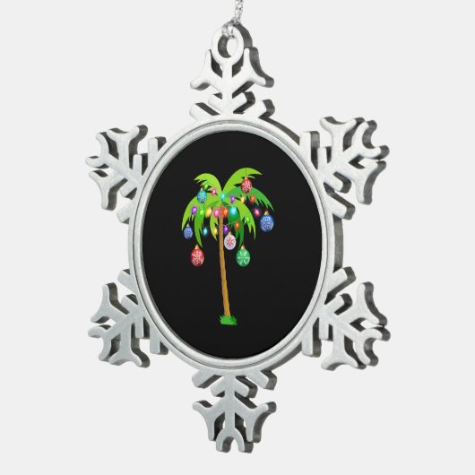 Palm Tree Weihnachtslicht Funny Beach Sommer Schneeflocken Zinn-Ornament (Rechts)