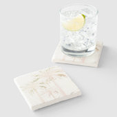 Palm Tree White Beige Neutral Modern Tropical Steinuntersetzer (Seitenansicht)