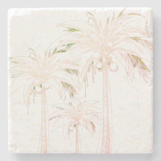 Palm Tree White Beige Neutral Modern Tropical Steinuntersetzer (Vorderseite)