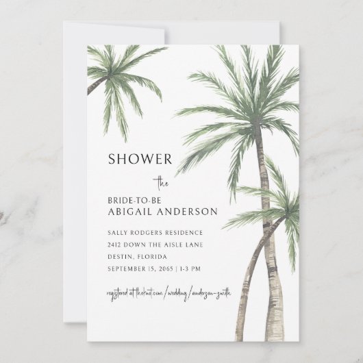 Palm Tree White Brautparty Einladung (Vorderseite)