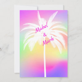 Palm Tree White Colorful Wedding Einladung
