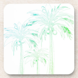 Palm Tree White Green Blue Watercolor Tropical Getränkeuntersetzer