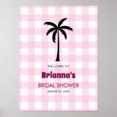 Palm Tree White Pink Checkered Bridal Empfang Poster (Vorne)