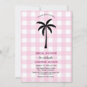 Palm Tree White Pink Checkered QR Code Bridal Einladung (Vorderseite)