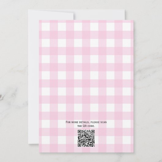 Palm Tree White Pink Checkered QR Code Bridal Einladung (Rückseite)