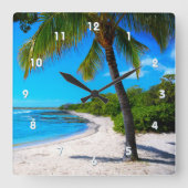 Palm Tree White Sand Hawaii Tropical Beach Foto Quadratische Wanduhr (Vorderseite)