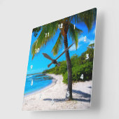 Palm Tree White Sand Hawaii Tropical Beach Foto Quadratische Wanduhr (Winkel)