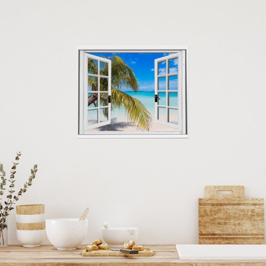 Palm Tree Window Beach View Poster (Küche)