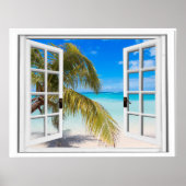 Palm Tree Window Beach View Poster (Vorne)