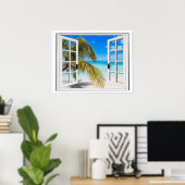 Palm Tree Window Beach View Poster (Heimbüro)