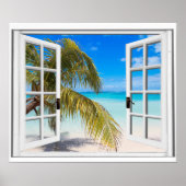 Palm Tree Window Beach View Poster (Vorne)