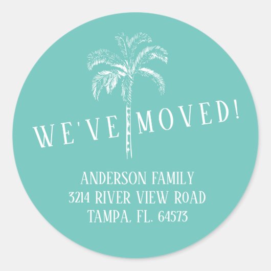 Palm Tree Wir haben den neuen Adressetikett-Aufkle Runder Aufkleber (Vorderseite)