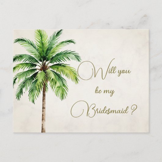 Palm Tree wirst du meine Bridesmaid sein Einladungspostkarte (Vorderseite)