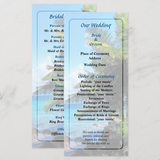 Palm Trees and Beach St. Thomas VI Wedding Program Programm (Vorne/Hinten)