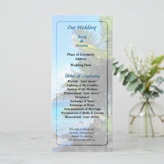 Palm Trees and Beach St. Thomas VI Wedding Program Programm (Stehend Vorderseite)