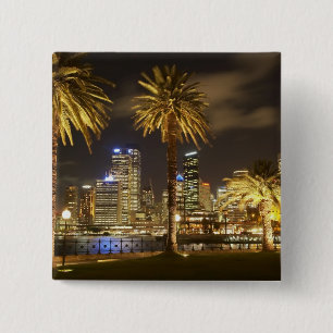 Palm Trees and CBD at Night, Sydney, New South Button