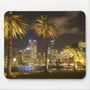 Palm Trees and CBD at Night, Sydney, New South Mousepad