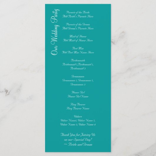 Palm Trees Aquamarin Blue Beach Hochzeitsprogramme Programm (Rückseite)