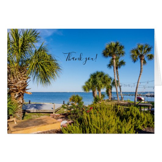 Palm Trees Bayside Morning Danke Karte (Vorderseite (Horizontal))